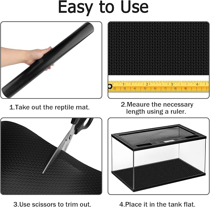 120 Gallon Reptile Terrarium Tank Mat Liner, 24 inch Wide Bearded Dragon Flooring Substrate for 4x2x2 Reptile Enclosure Liners Mat, Reptile Carpet Bedding for Leopard Gecko,Lizard, Black