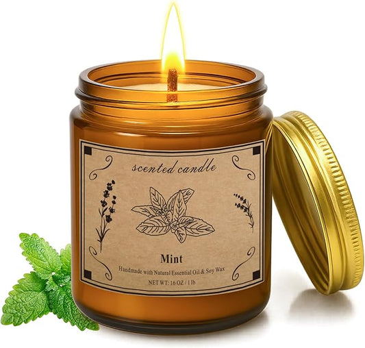 Home Scented Candles, 16oz Large Jar Scented Candle – Mint Soy Wax Candle with 100 Hour Burn Time, Long Lasting Aromatherapy Candle for Cooling Freshness, Relaxing Home Fragrance & Gift Candles