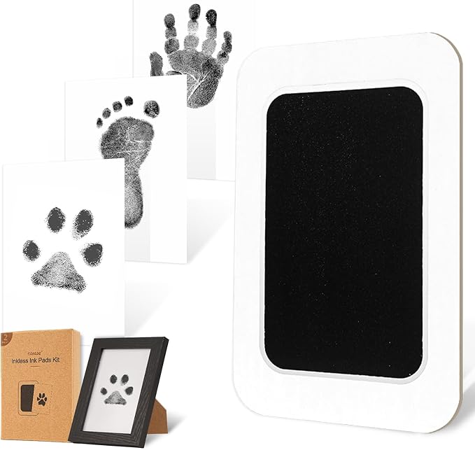 Inkless Paw Print Kit for Dogs,Cats & Babies - Clean Touch Dog Nose & Baby Handprint Kit,Mess Free Dog Paw Print Kit,1-Pcs Ink Pad & 1 Wooden Frame - Keepsake Gifts for Pet Lovers,New Moms