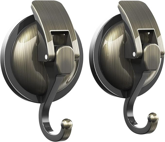 Heavy Duty Vacuum Suction Cup Hooks, Green Bronze Plated Polished Super Suction for Kitchen Bathroom, 2 Pack