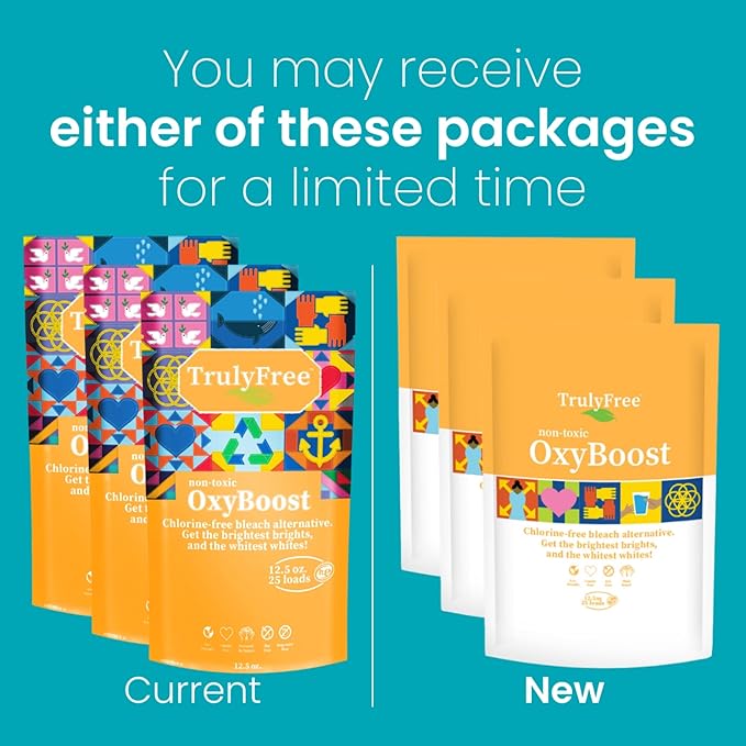 Truly Free OxyBoost - Oxygen Whitener & Clothes Stain Remover Laundry Detergent Powder with Sodium Percarbonate - Brightens Whites & Safe for Colors - Non-Chlorine, Gentle Yet Powerful - Pack of 3