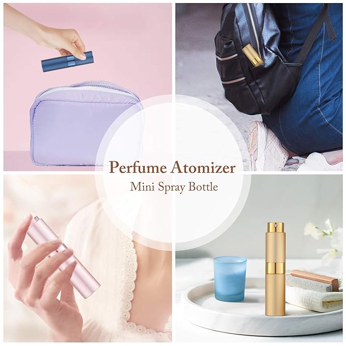 Tekson 8ml Travel Perfume Atomizer Refillable, Mini Cologne Spray Bottle Empty, Small Aftershave Portable Sprayer for Liquid Dispenser