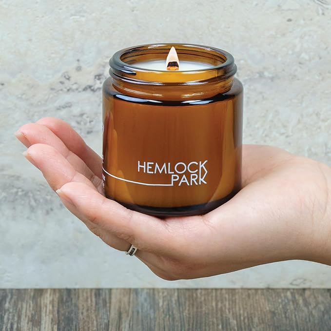 Hemlock Park Crackling Wood Wick Candle Handcrafted with Natural Coconut Wax (Small 4 oz, Hinoki)