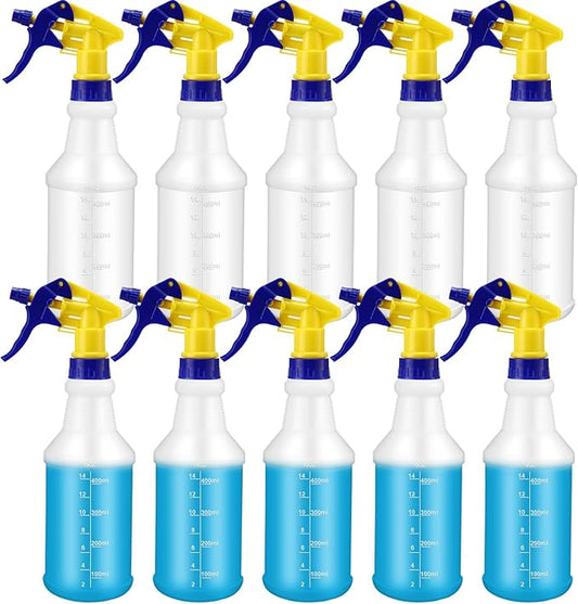 10 Pack Spray Bottles 16 oz Empty Water Spray Bottles for Cleaning Heavy Duty Refillable Squirt ‌container with Measurements Adjustable Nozzle for Household (Blue and Yellow,Stylish Style)