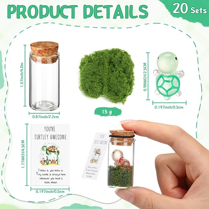 20 Sets Employee Appreciation Gifts Bulk Emotional Support Inspirational Mini Luminous Turtle Cards with Glass Bottle for Christmas Teacher Students Gift Classroom Party Favors