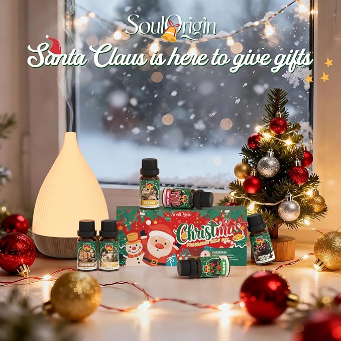 Christmas Essential Oils Set, Fragrance Oil Set for Diffuser, Scent Diffuser Oil for Candle Making-Christmas Cake, Eggnog, Candy Canes, Gingerbread, Mistletoe, Christmas Pudding
