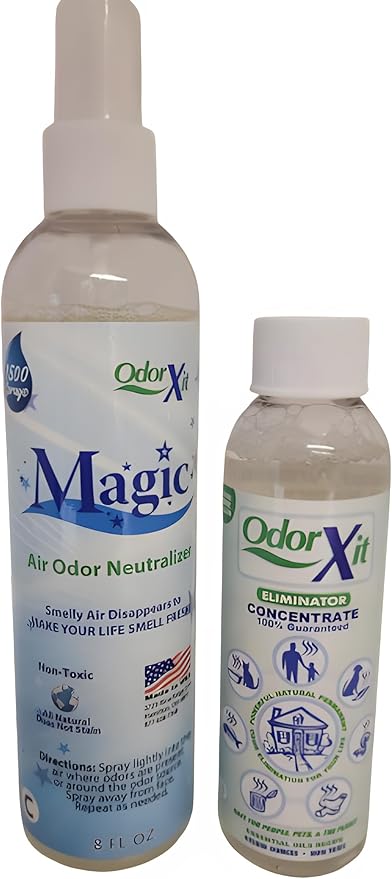 OdorXit Odor Eliminator Concentrate (4oz) + Magic Air Odor Neutralizer Spray (8oz) – Natural & Safe Odor Removal for Pets, Home & On-the-Go