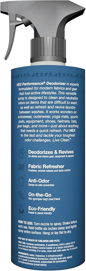 HEX Performance Deodorizing Spray, Fresh, 22oz - Awesome for Shoes, Gear, Activewear & Fabrics, Yoga Mats & Gym Equipment, Carpet, Pets, Odor Eliminator & Fabric Refresher Spray