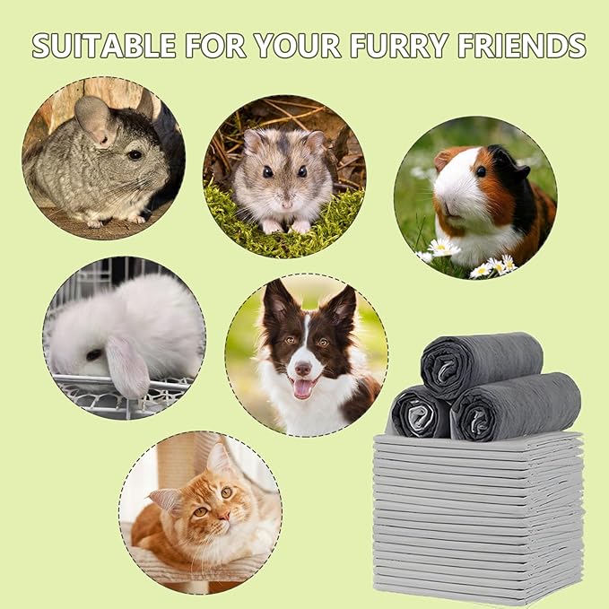 Rabbit Pee Pads, Pet Toilet/Potty Training Pads, 60PCS All Absorb & Odor Control Disposable Cage Liners with Quick-Dry Surface for Guinea Pigs Puppy Chinchillas Hamsters Ferrets Hedgehog Cats
