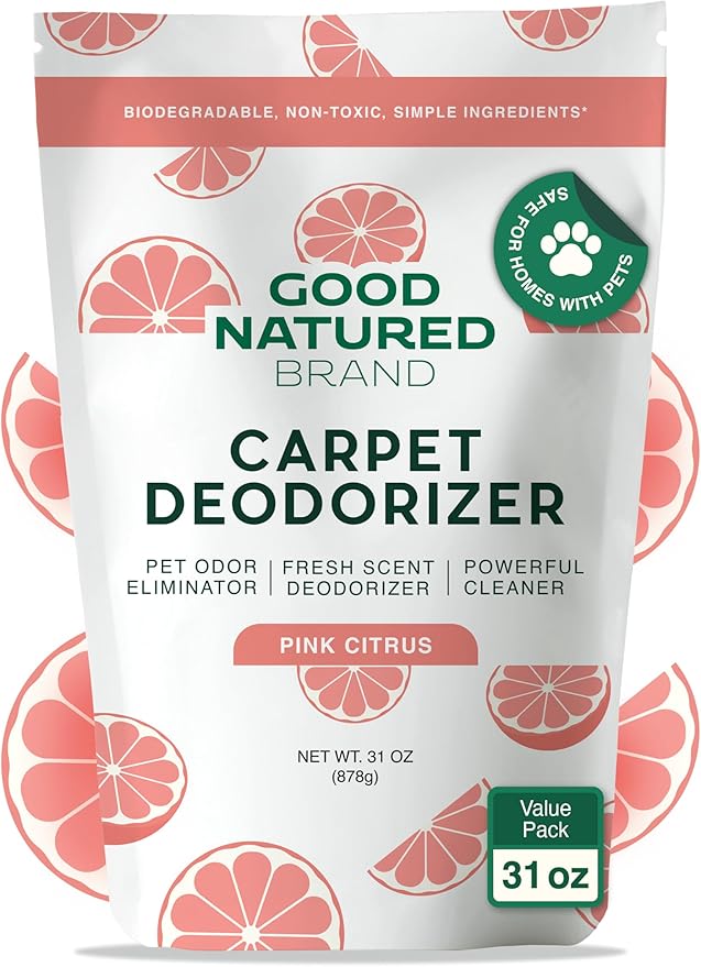 Good Natured Brand | Carpet Deodorizer & Freshener Powder | 31 oz Pet Odor Eliminator for Strong Odor & Pet Urine | Fresh Natural Pink Citrus Scent | Safe for Homes with Pets
