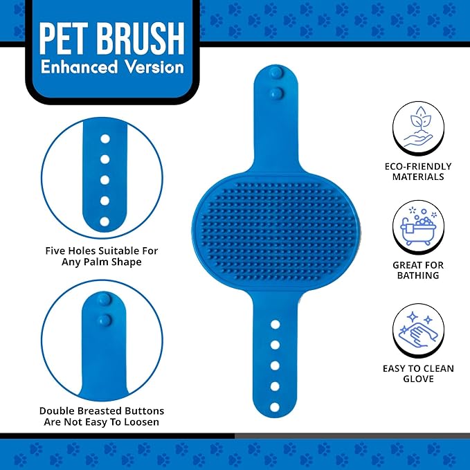 Pet Grooming Glove & Dog Bath Brush Set – Deshedding Gloves for Cats & Dogs + Silicone Scrubber – Grooming Mitts for Bath, Shedding & Massage – Blue