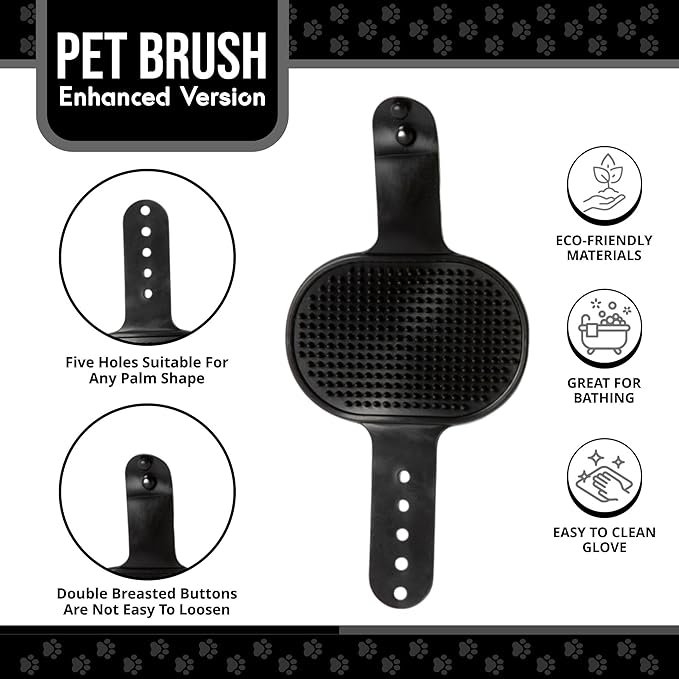 Silicone Dog Bath Brush – Soft Pet Scrubber for Bathing & Grooming – Shampoo Brush for Dogs, Cats & Puppies – Adjustable Strap – Choose from 5 Colors (Black)