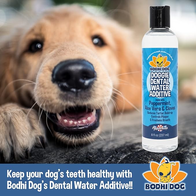 Bodhi Dog Peppermint Dental Water Additive for Dogs & Puppies - Freshens Breath, Reduces Tartar, Promotes Healthy Gums - Oral Care for Teeth & Breath - Supports Clean Mouth - Made in USA (8 Fl Oz)