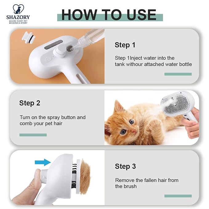 3-in-1 Anti-Static Pet Steam Brush for Dogs & Cats - Steam Clean, Calming Massage & Self-Cleaning Hair Ejection, Quick Heat-Up, USB-C Rechargeable, Low-Noise Deshedding & Dematting - White