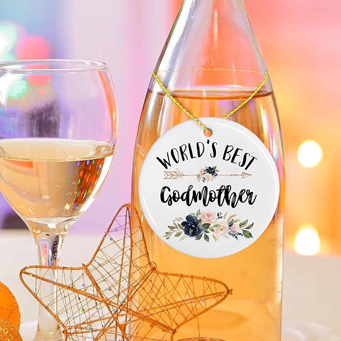 World's Best Godmother Ceramic Ornaments Gifts, Godmother Round Hanging Ornament Decor Decorations for Christmas Tree Car, Thank You Appreciation Gifts for Godmother Birthday Holiday