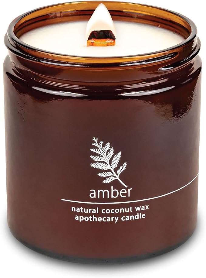 Hemlock Park Crackling Wood Wick Candle Handcrafted with Natural Coconut Wax (Large 16 oz, Amber)