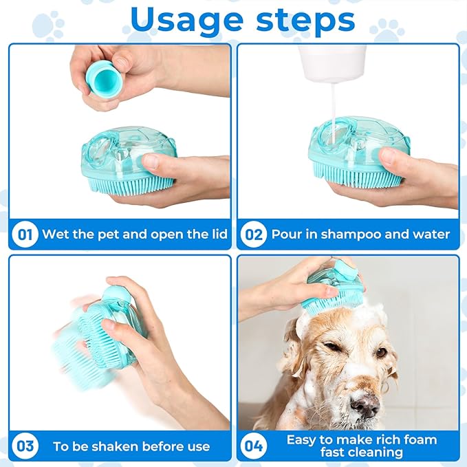 2PCS Dog Washing Gloves and Dog Shampoo Brush, Dog Bath Brush That can add Dog Shampoo, Dog Bath Supplies Dog and Cat Bath Set