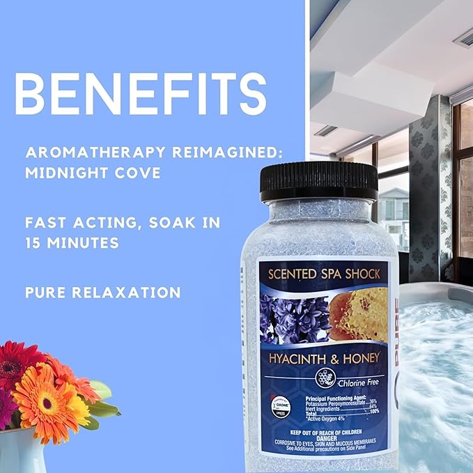 Hyacinth Honey Aromatherapy Spa Shock for Hot Tubs & Spas | Non-Chlorine Oxidizing Hot Tub Shock Treatment | Compatible with Bromine Tablets & Chlorine | Neutralizes Odors & Clarifies Water (2 lbs)