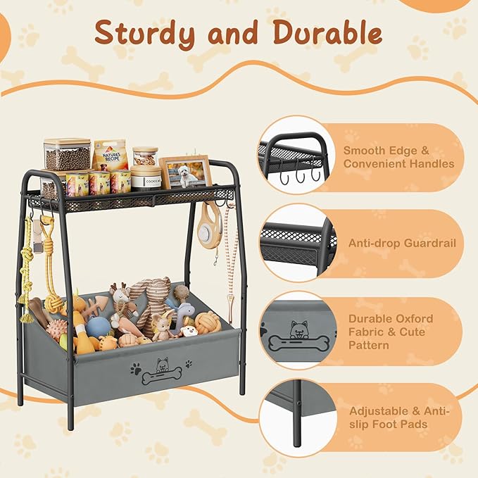 Large Dog Toy Basket, Dog Toy Bin with Storage Organizer, Trapezoid Dog Toy Box for Dog Stuff, Toy Holder Chest for Pet Dog Cat, Dog Essentials for Dog Accessories, Dog Gift Basket Living Room