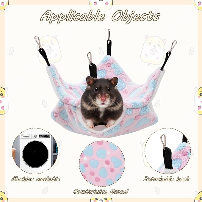 2Set of Ferret Hammock, Rat Hammock, Small Heart-Shaped Cage Accessories for Rats, Guinea Pigs, Chinchillas, Green and Pink