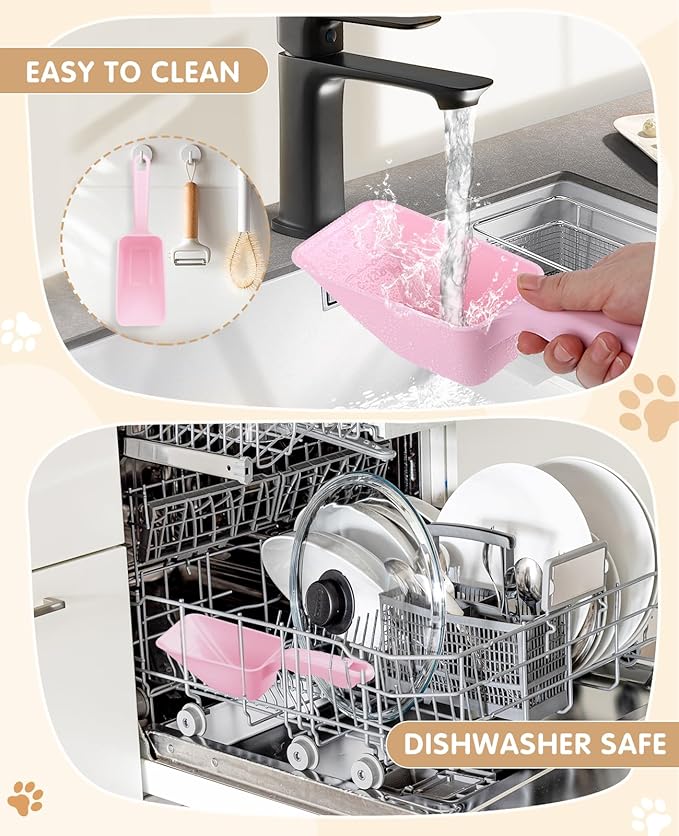 2-Pack Dog Food Scoop 1 Cup, Plastic Pet Food Measuring Scoop With Measuring Lines (1/2 & 1 Cup Markings) for Dogs, Cats, Fish, Bird（Pink)