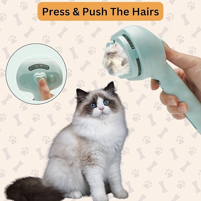 3-in-1 Anti-Static Pet Steam Brush for Dogs & Cats - Steam Clean, Calming Massage & Self-Cleaning Hair Ejection, Quick Heat-Up, USB-C Rechargeable, Low-Noise Deshedding & Dematting - Green