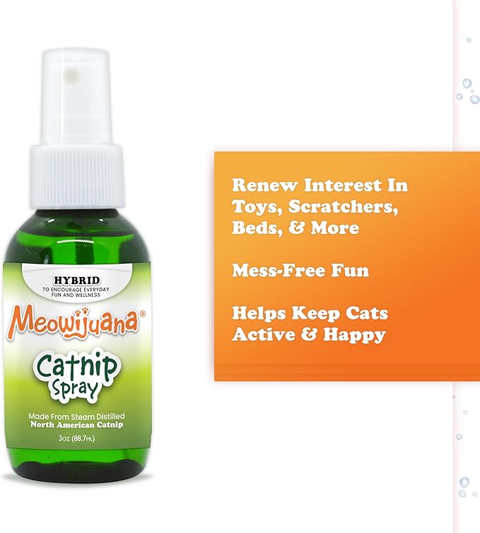 Meowijuana Premium Catnip Spray - 3 oz. | High Potency Formula | Natural Formula for Pet Owners & Multi-Cat Households | Enhance Playtime & Relaxation | Perfect for New Cat Owners