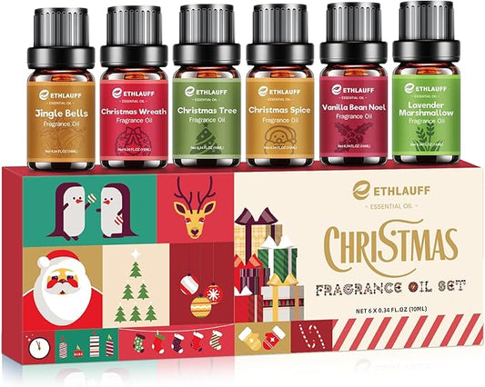 Fragrance Oil Christmas Set, Jingle Bells, Christmas Wreath, Xmax Tree, Gingerbread, Spice, Vanilla Bean Noel, Scents for Candle Soap Making Supplies, Essential Oil for Home
