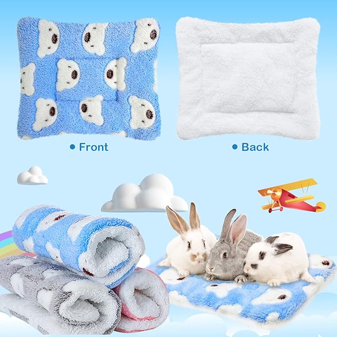 Jetec 3 Pcs Bunny Guinea Pig Beds Soft Bunny Mats Warm Guinea Pig Mat Small Animal Winter Bed Pads Fleece Sleeping Pads for Indoor Rabbit Hamster Squirrel Hedgehog Chinchilla Ferret(Bear)