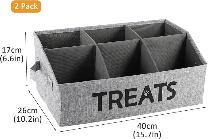 2pack Dog Storage Organizer,Dog Treat Container Bin for Countertop,Collapsible Cat Treats Container with Dividers,Dog Treats Station for Treats Stick/Canned Food/Bagged Snacks-Black