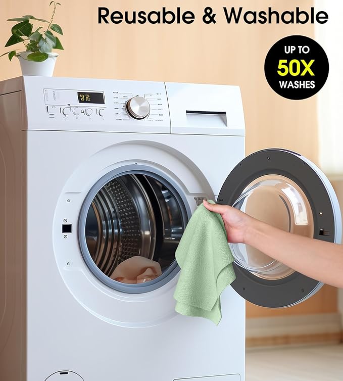 KitchLife Microfiber Cleaning Cloth Roll, 100 Pack - Tear-Away Microfiber Paper Towels, Lint-Free, Reusable, Washable for Kitchen, Car, Dishes, and Sensitive Surfaces (Bean Green)