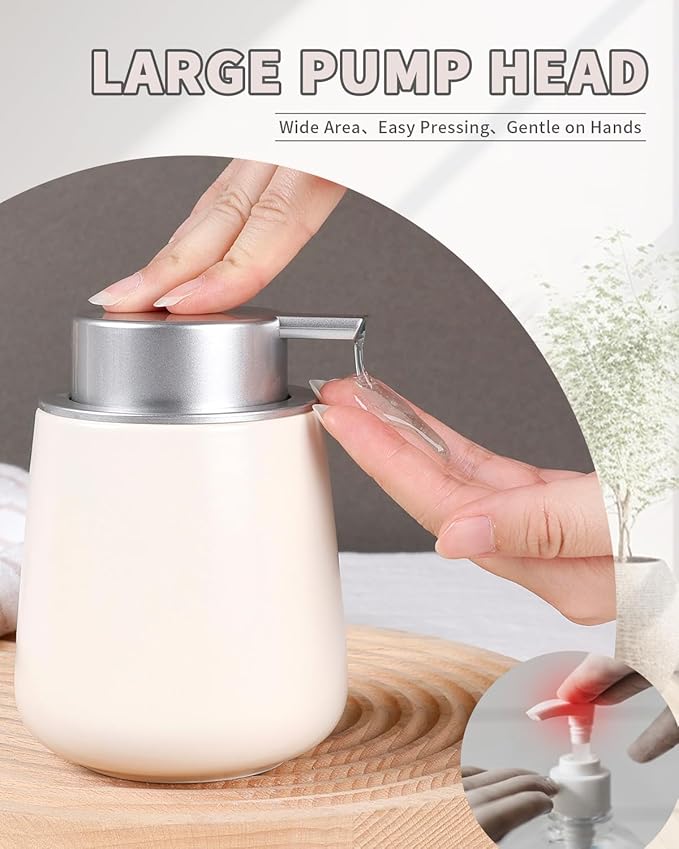 BosilunLife Hand Soap Dispenser - Beige & Grey 12Oz Ceramic Soap Dispenser Bathroom Refillable Liquid Dispenser for Dish Soap with Easy-to-Press Pump