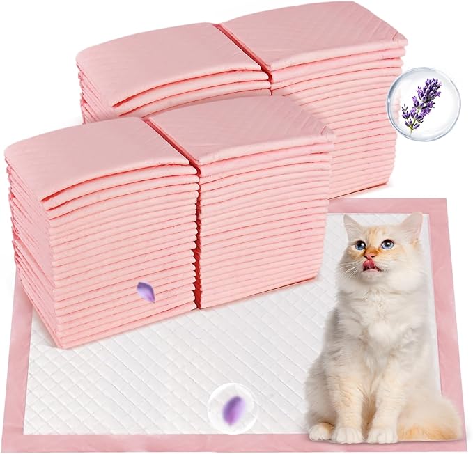 100 Count Cat Litter Pads for Tidy Cats Breeze Litter System 16.9 x 11.4 Inch Lavender Scented Cat Pad Refills Super Absorbent Quick-Dry Pee Pads for Cats
