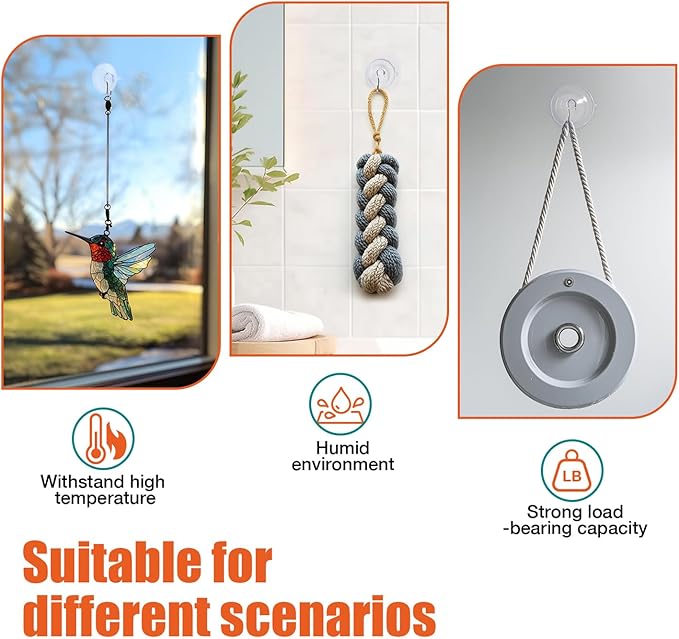 2.5-inch Large Suction Cup Hooks, Heavy-Duty Suction Hook for Bathrooms, Showers, Kitchens, and Outdoor Glass Doors or Windows to Suspend Garlands (7 Lb / 6-Pack)