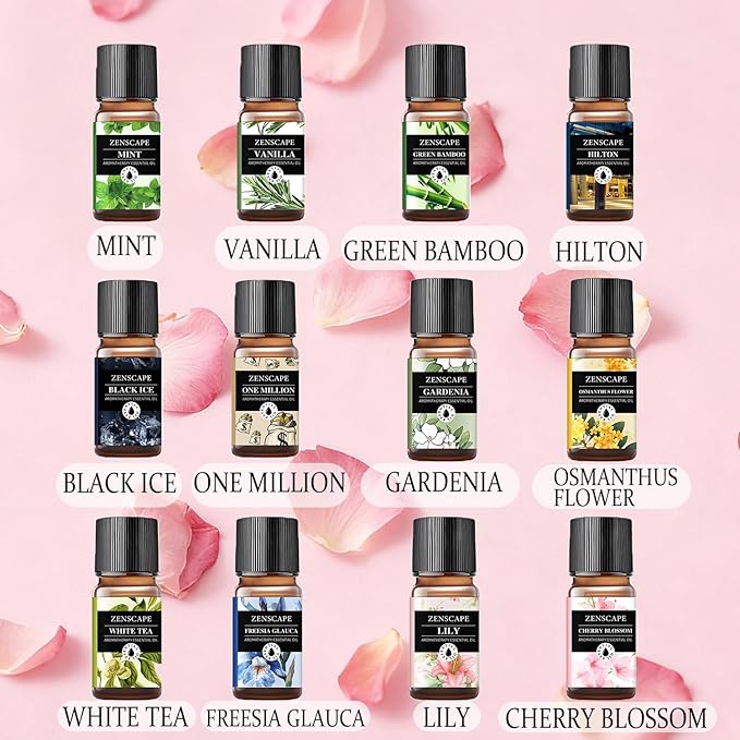 Home Diffuser Essential Oils: 12-Piece 10ml Set with Freesia, Vanilla, Peppermint, Kid/Pet Safe