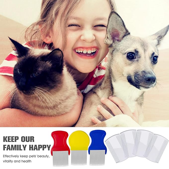 Lice Comb Flea Comb For Cats Dog Pet Comb Set Metal Fine Tooth Remove Tear Marks Float Hair Dandruff (B)