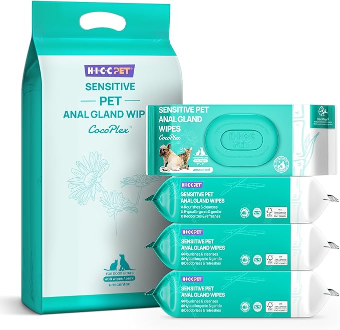 HICC PET Wipes for Dogs & Cats, Vet Recommended Cleaning Deodorizing & Soothing Allergy Infections Anal Gland Wipes, Hypoallergenic Hydrating & Nourish Fur Dog Grooming Wipes for Paw, Butt, Body