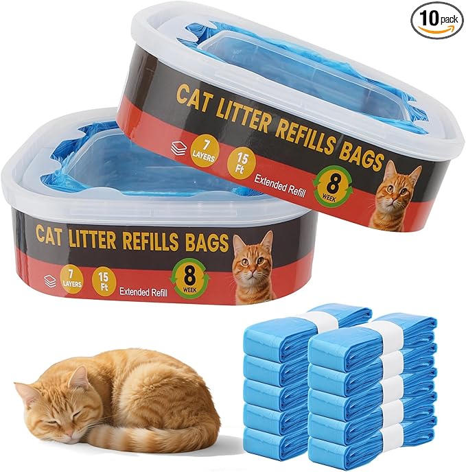 10 Pack Cat Litter Refill Bags,Compatible with Litter Genie Standard/Plus/XL and Litter Refill Cartridge,Blue