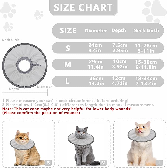 Lightweight Cat Cone Collar Soft, Soft Comfortable Cat Recovery Collar After Surgery, Elizabethan E Collar for Cats, Cone for Cats to Stop Licking (Gray, Medium)