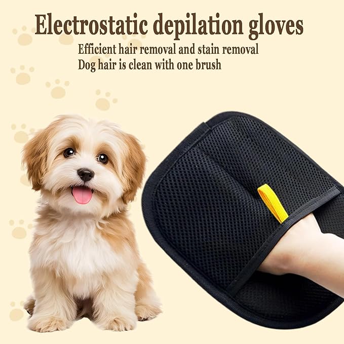2 Pcs Pet Hair Remover Glove for Dogs Cats Electrostatic Reusable Pet Grooming Mitt with Mesh Back, Lint & Fur Remover Glove for Furniture Bedding Carpet & Clothing, Easy to Clean