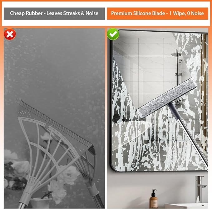 Window Cleaning Kit, Rotatable Window Squeegee for Home with 60" Extension Pole for High Windows, 3 Microfiber Cloths, Screen Brush, for Glass Indoor Outdoor