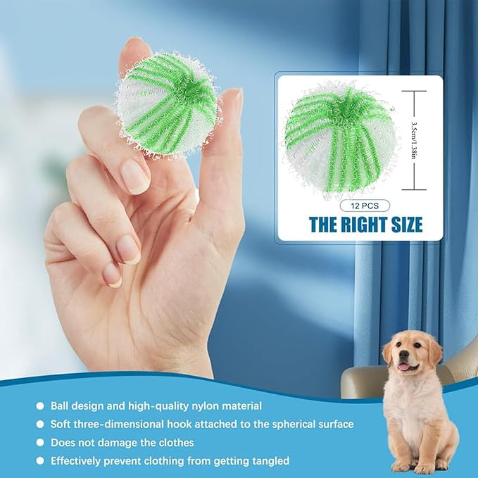 Upgrade 12 PCS Pet Hair Remover for Laundry, Reusable Dog & Cat Hair Remover for Laundry, Washing Machine Pet Hair Catcher for Clothes, Bedding, Gentle on Fabrics (Grass Green + White)
