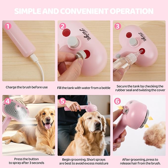 3-in-1 Anti-static Cat Steam Brush & Deshedding Tool - Cat Brush for Long/Short Hair, Reduces 95% Shedding, Easy Clean Grooming Supplies for Pet Owners (pink)