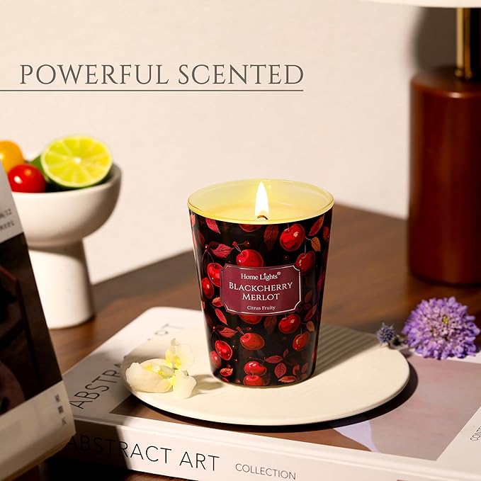 HomeLights Soy Wax Candles for Home Scented, 1-Wick Candles in Blackcherry Merlot Scented, Aromatherapy Candles Gift for Parties, Relaxing, Eclectic Mixed Styles, 6.7oz