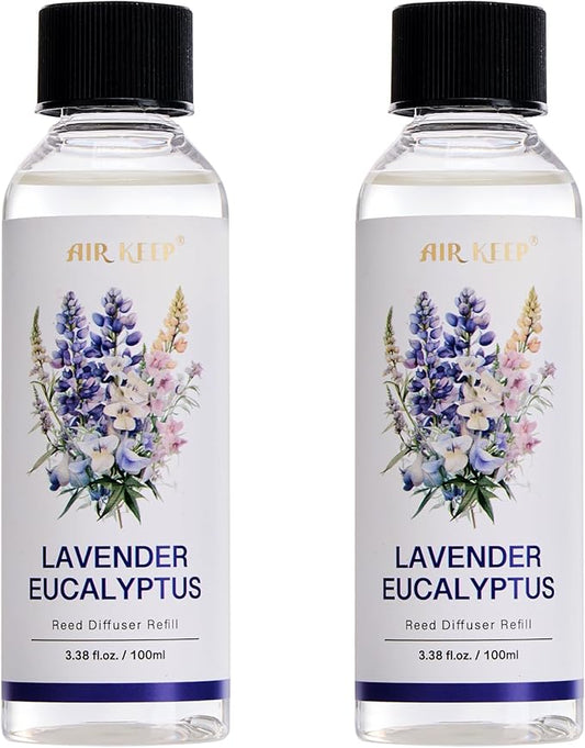 Airkeep Reed Diffuser Oil Refill/Lavender Eucalyptus/3.38 oz(100ml)/2 Pack/Scented Oil Refill for Reed Diffuser Home Fragrance for Bedroom, Bathroom Office Home Decor