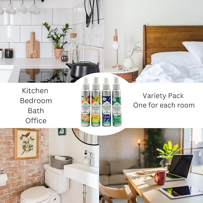 Absolute Green Air Freshener Room Spray, Covers Odor, Variety Pack 4oz (Pack of 4)