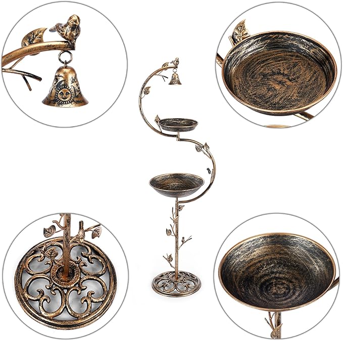 44" H Cast Iron Bird Baths for Outdoors with Metal Bird Feeder,Vintage Metal Bird Bath Bowl Garden Lawn Yard Decorations