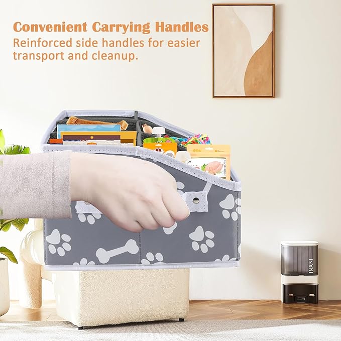 2pack Dog Storage Organizer,Dog Treat Container Bin for Countertop,Collapsible Cat Treats Container with Dividers,Dog Treats Station for Treats Stick/Canned Food/Bagged Snacks-Bone Paw