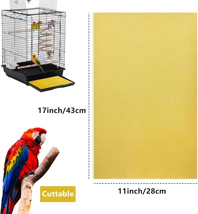 10PCS Gravel Paper for Bird Cage, 17 x 11 inch Cuttable Sea Sand Paper Liners, Calcium Sandpaper for Hard-Billed Birds, Bird Cage Liners for Parrots,Cockatiels & All Your Feathered Friends