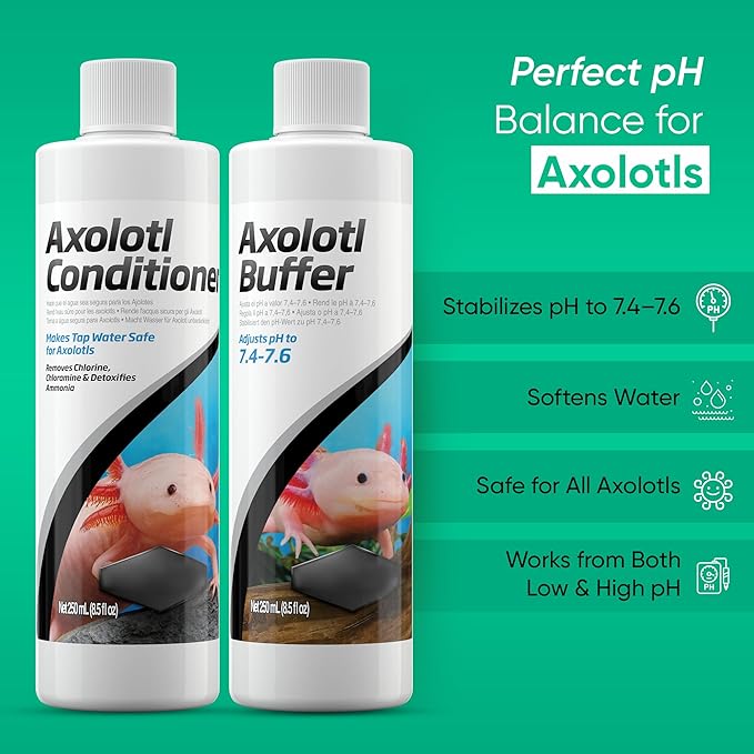Axolotl Care Kit- Axolotl Conditioner 250ml & Buffer 250ml Including Trinity Treats Microfiber Cleaning Cloth, Axolotl Care Kit for Tank Supplies & Accessories for Healthy Water in Aquarium or Tank